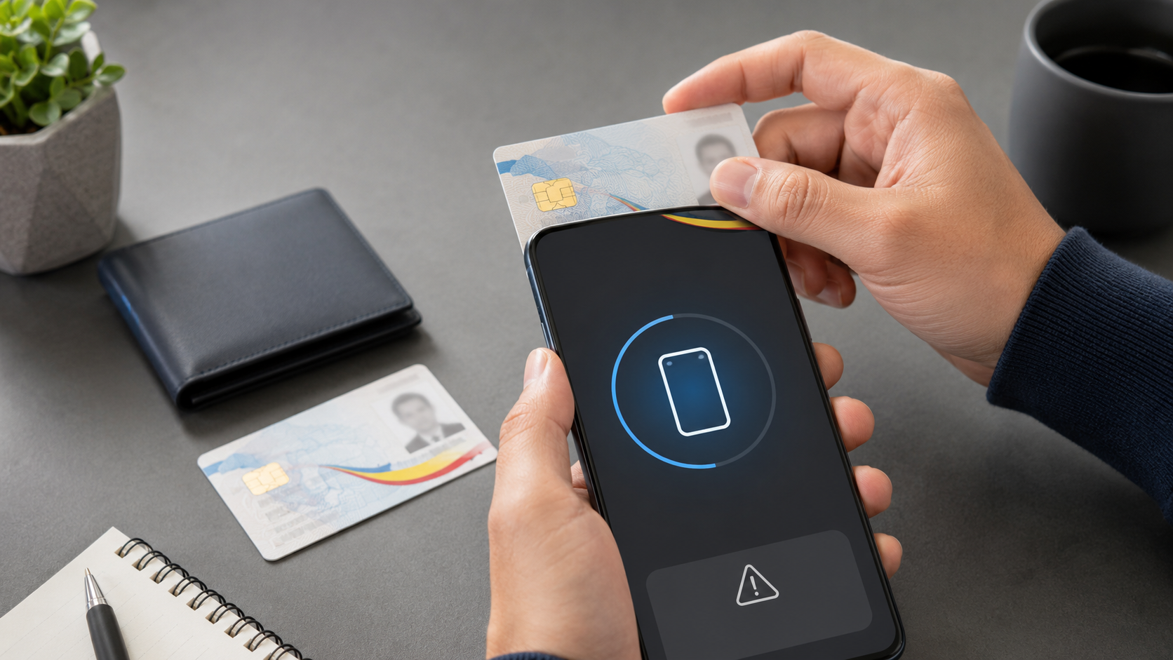 Poziționarea cărții electronice de identitate pentru citirea NFC pe telefon